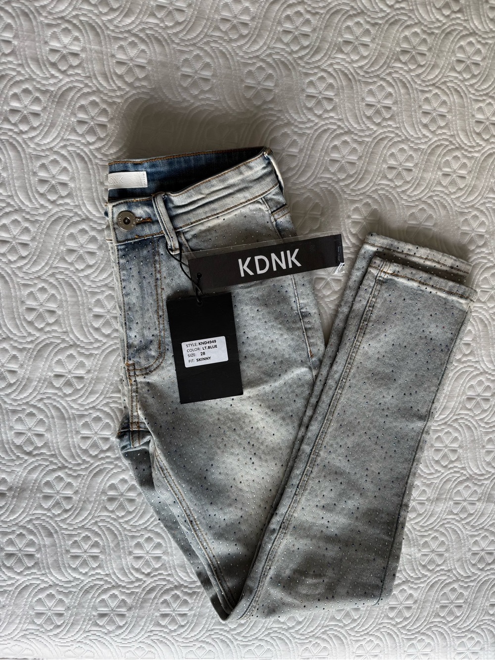 KDNK Women's Light Gray Skinny Jeans with Micro Dot Detail